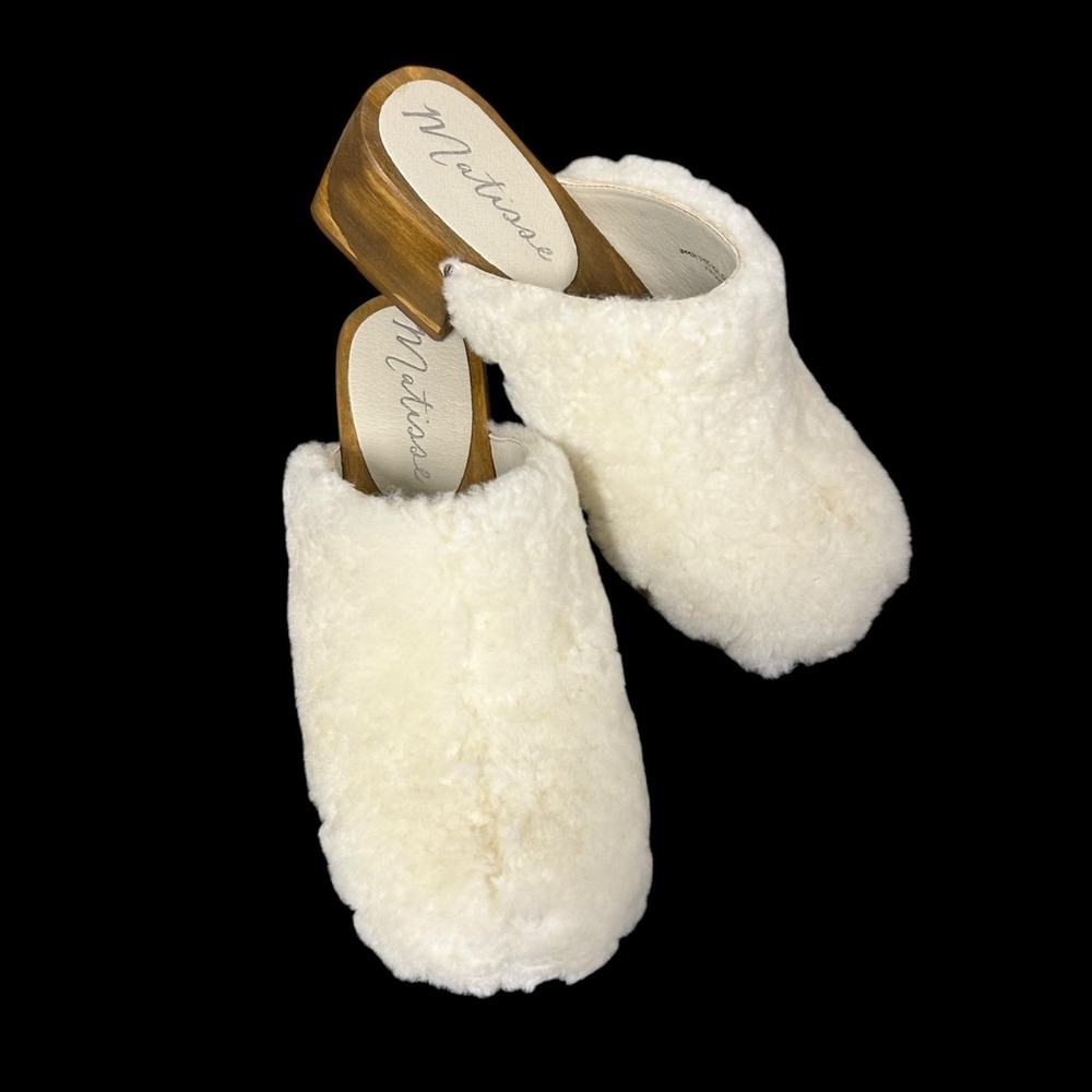 Matisse Stockholm Shearling Clogs Size 7M Slip-On Block Heel Shoes Footwear EUC‎